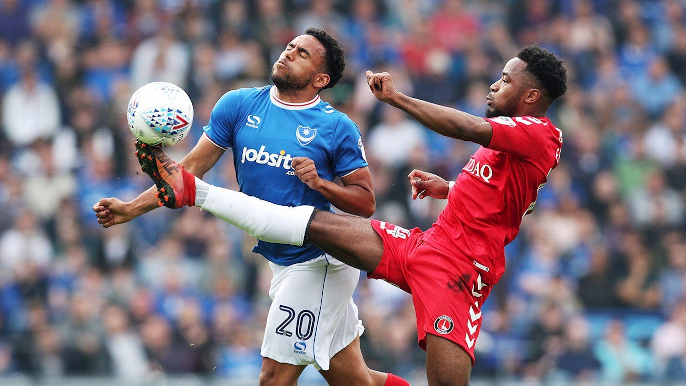 Nathan Thompson in action for Pompey against Charlton Athletic at Fratton Park