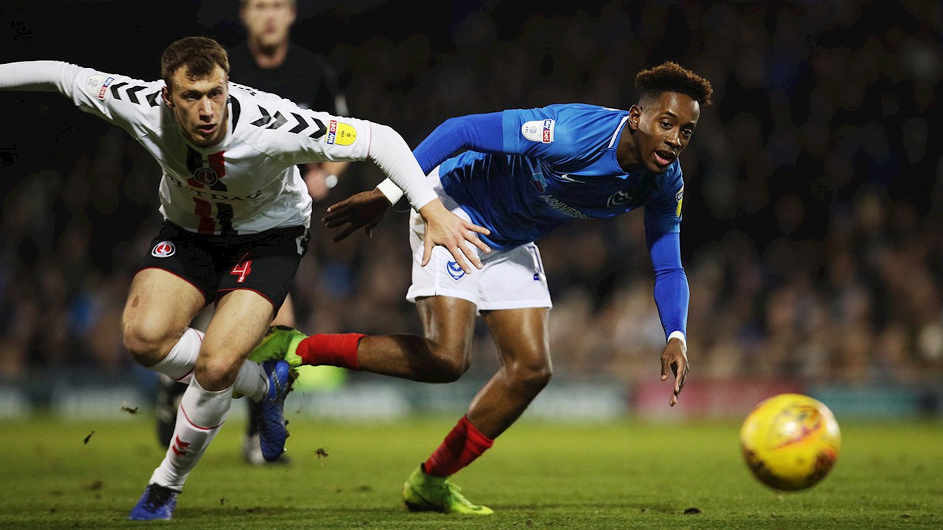 Jamal Lowe in action for Pompey against Charlton Athletic