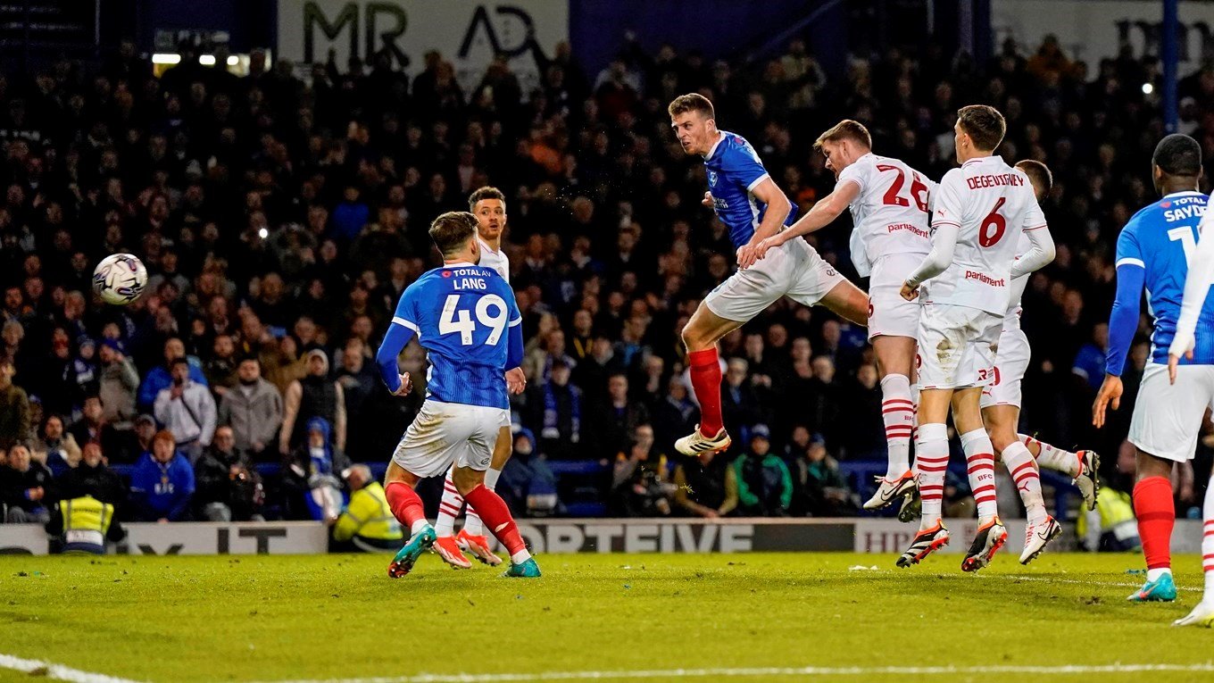 Conor Shaughnessy scores for Pompey against Barnsley at Fratton Park