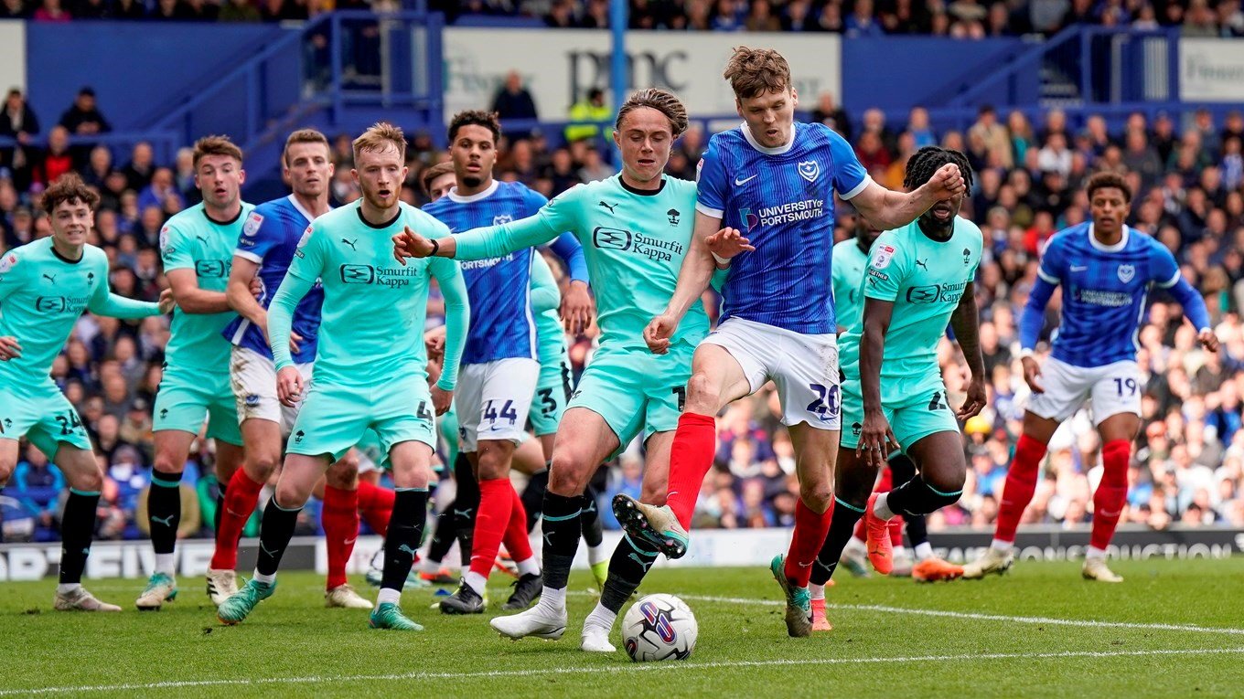 Sean Raggett in action for Pompey against Wigan Athletic at Fratton Park