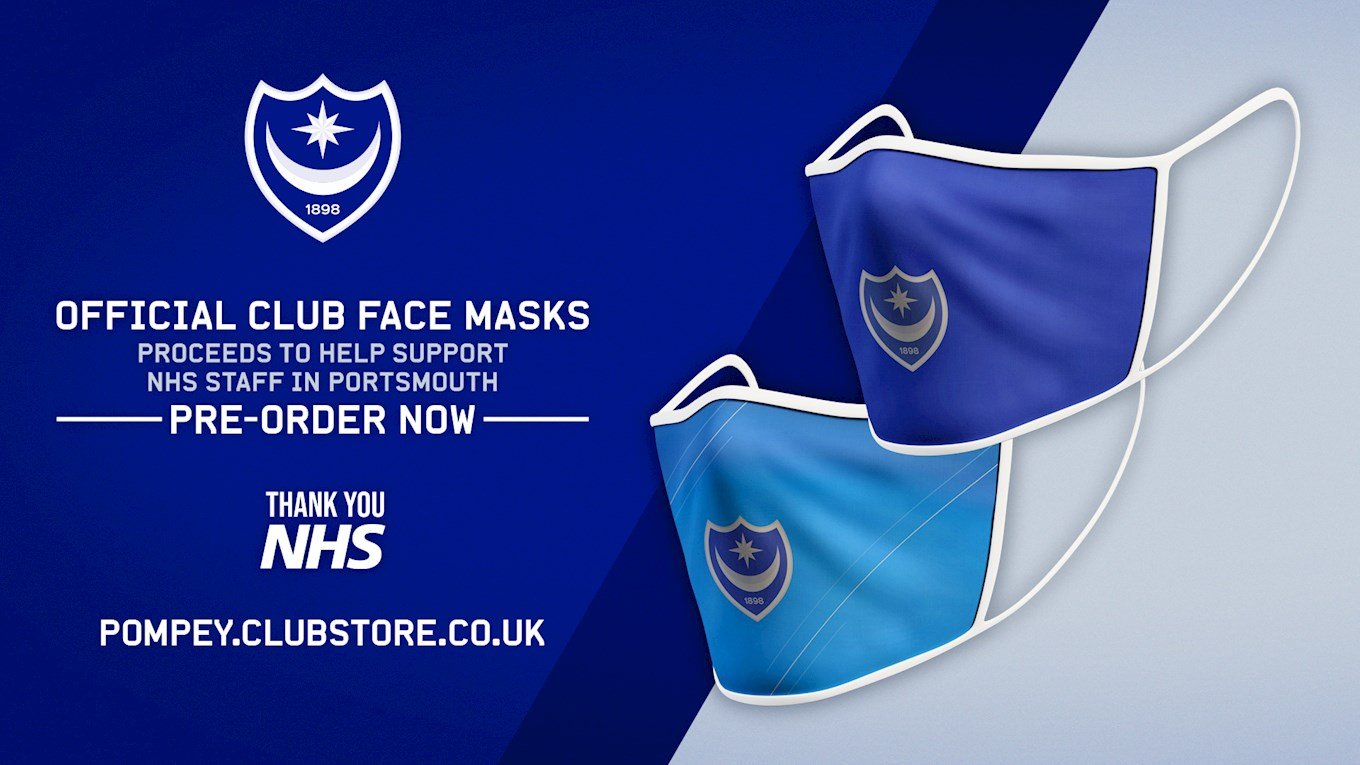 Portsmouth FC face covering Football Club Face Mask Adult 2ply Pompey Reversible 