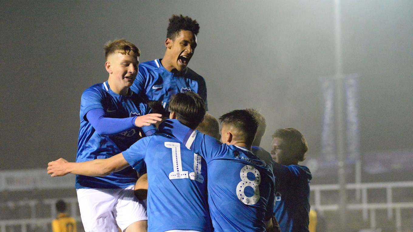 Pompey celebrate scoring at Cray in the FA Youth Cup