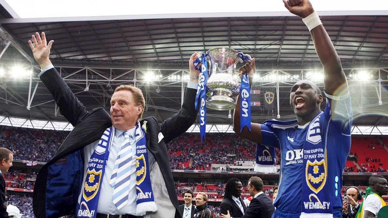 Harry Redknapp and Sol Campbell lift the FA Cup