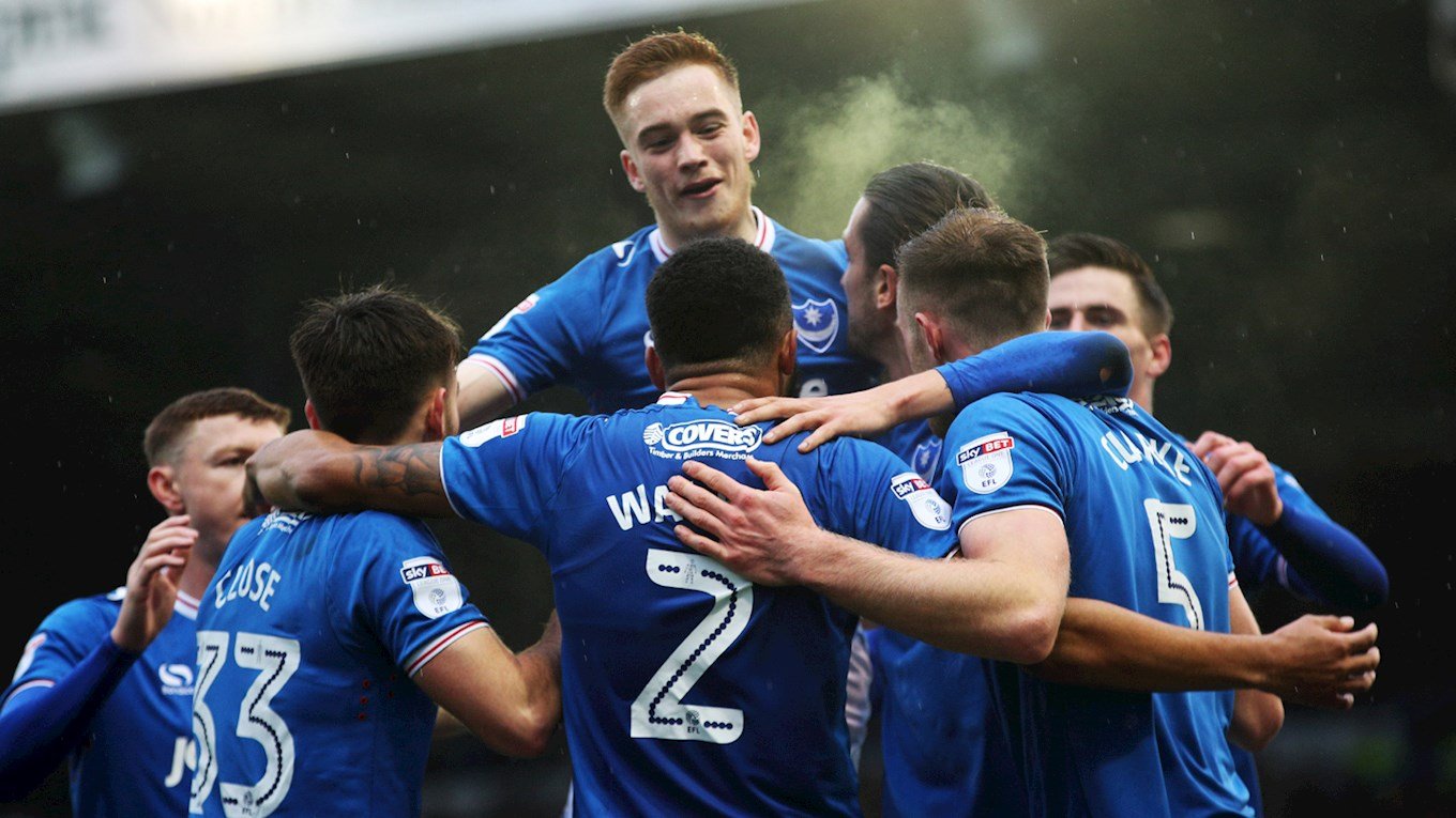 Anton Walkes celebrates scoring for Pompey against Doncaster Rovers at Fratton Park