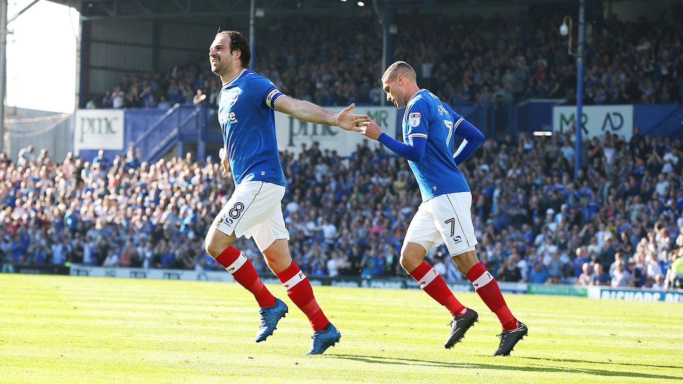 Brett Pitman in action for Pompey against Peterborough United at Fratton Park