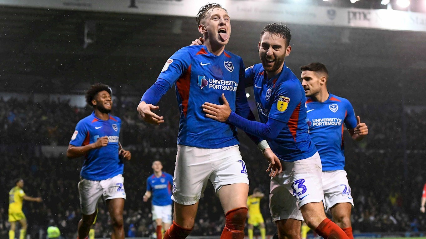 Ronan Curtis celebrates after scoring for Pompey against Wycombe