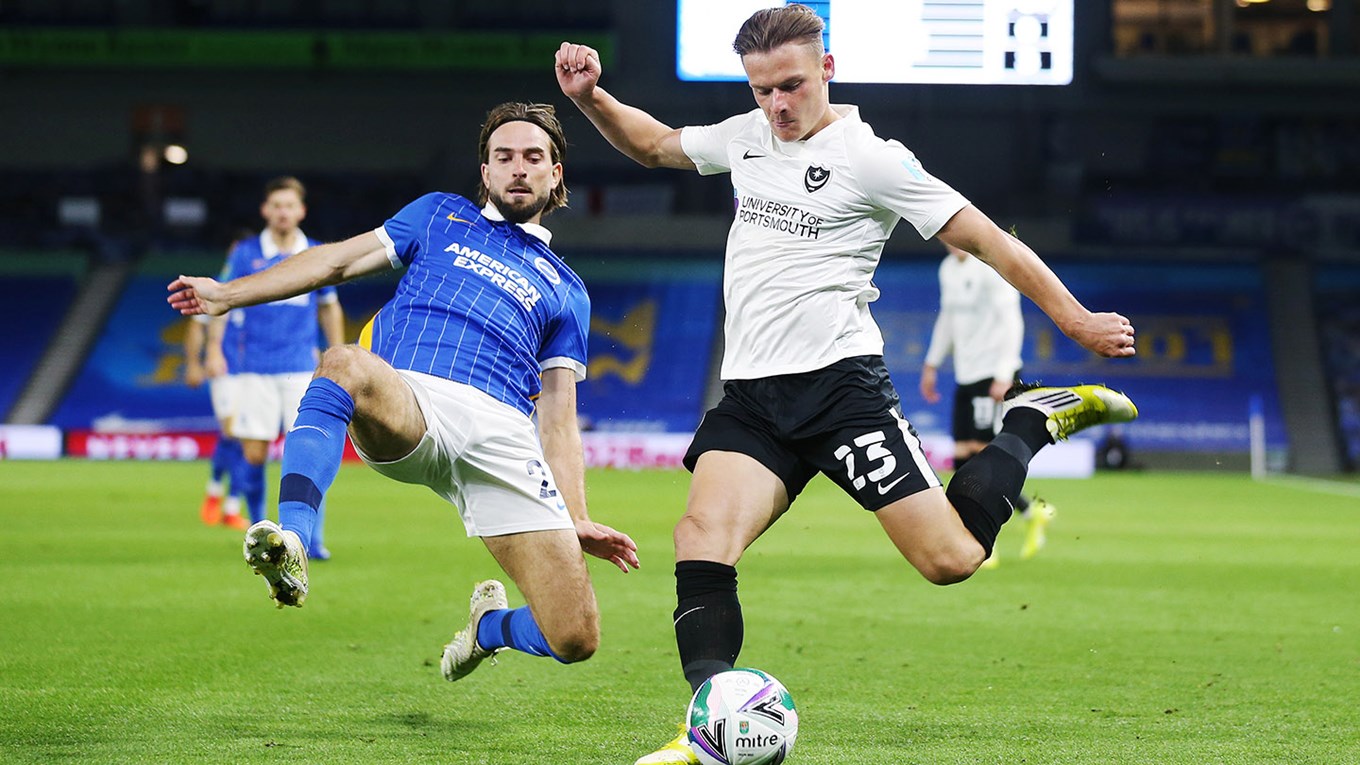 Cam Pring in Carabao Cup action for Pompey at Brighton