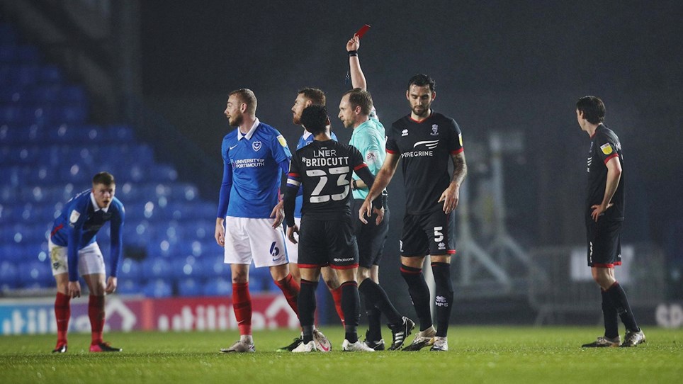 Jack Whatmough gets sent off for Pompey against Lincoln City