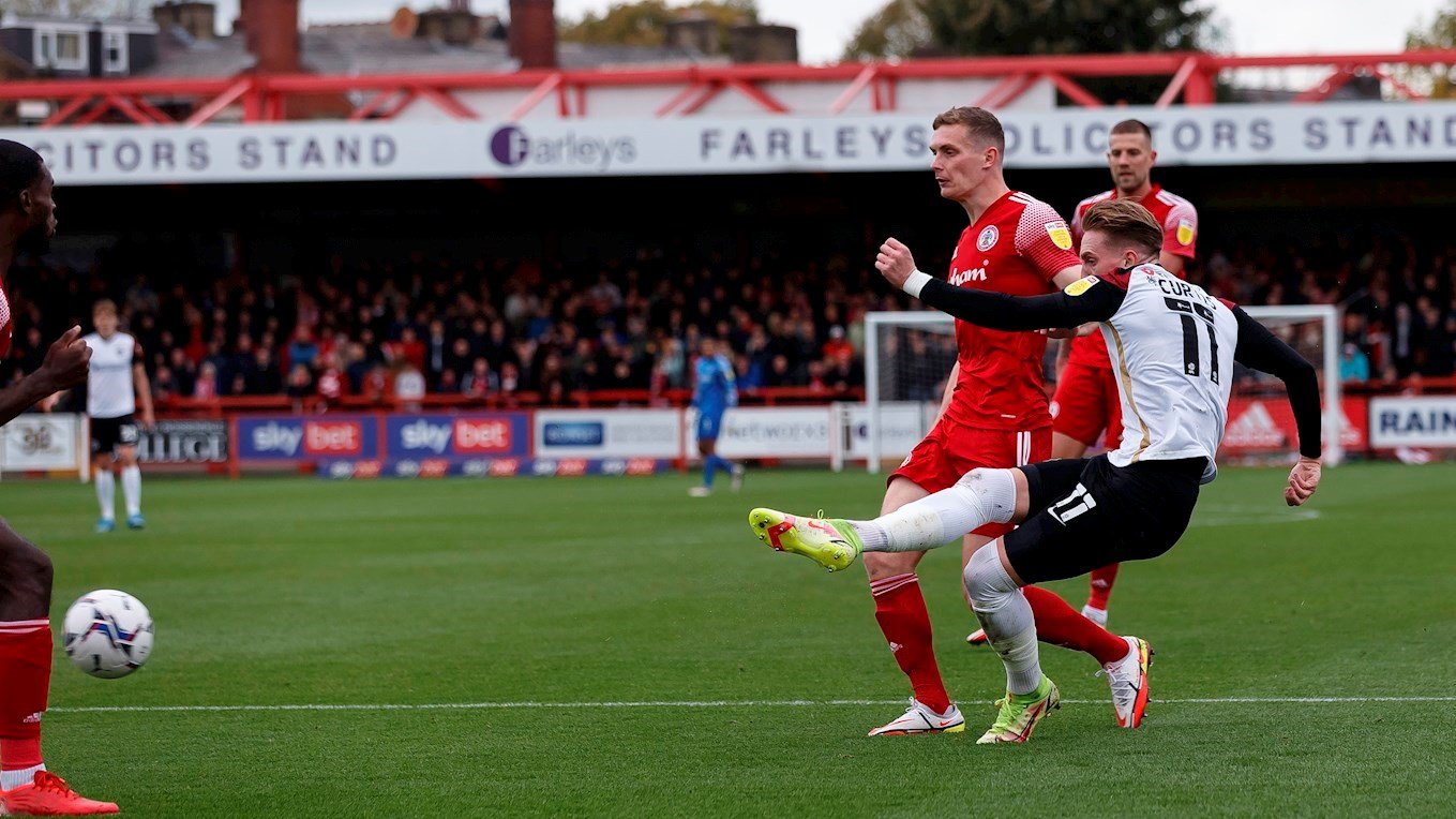 Ronan Curtis scores for Pompey at Accrington Stanley