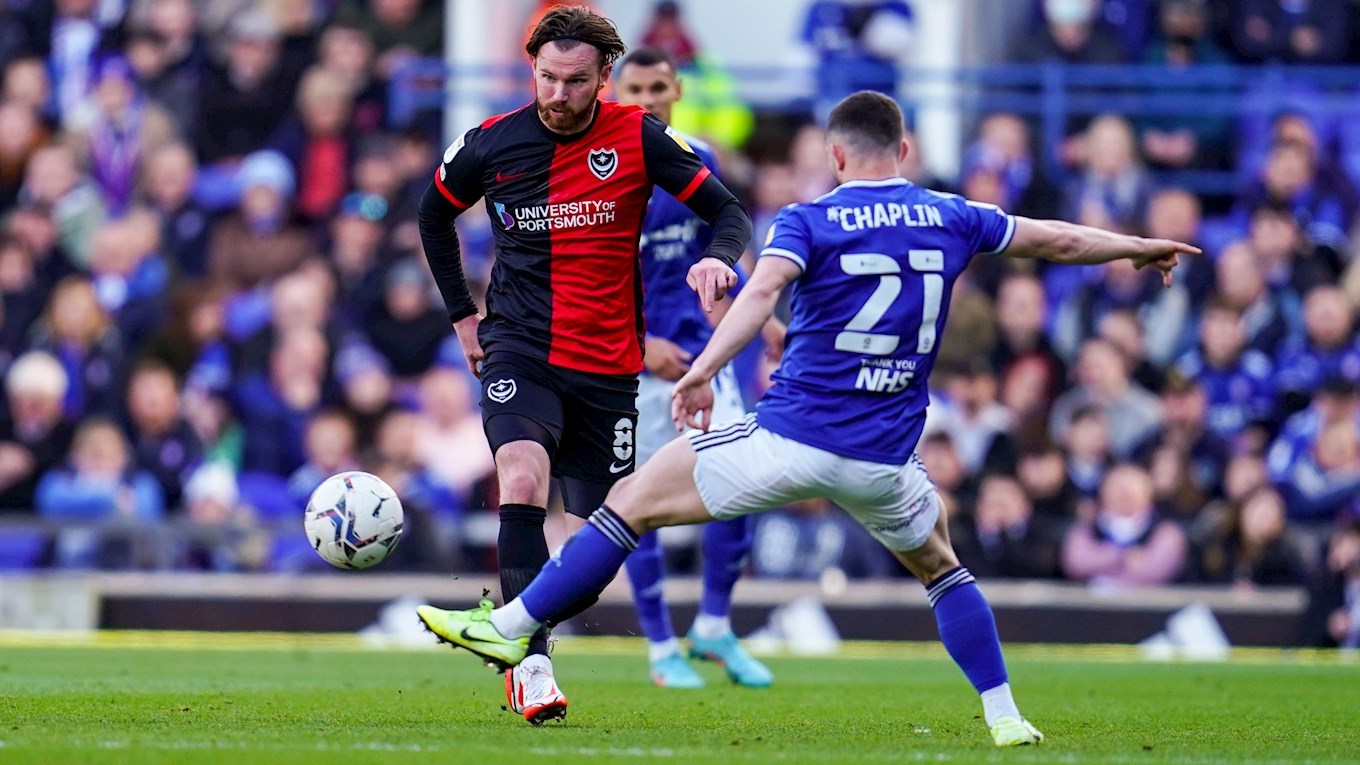 Ryan Tunnicliffe in action for Pompey at Ipswich Town