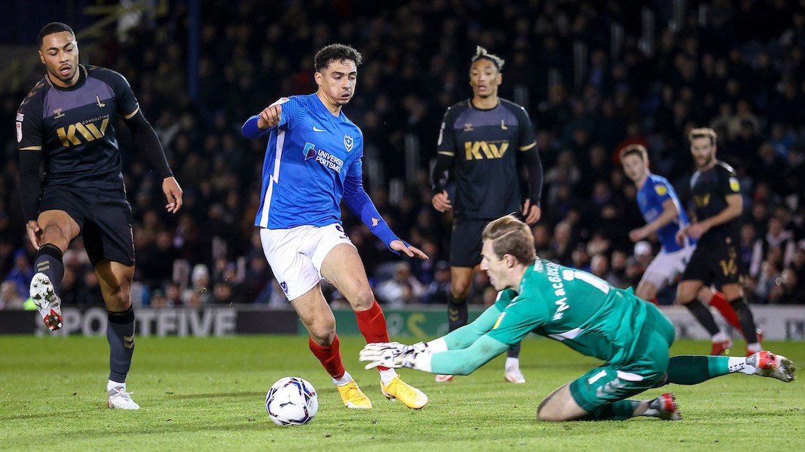Tyler Walker in action for Pompey against Charlton Athletic at Fratton Park in League One