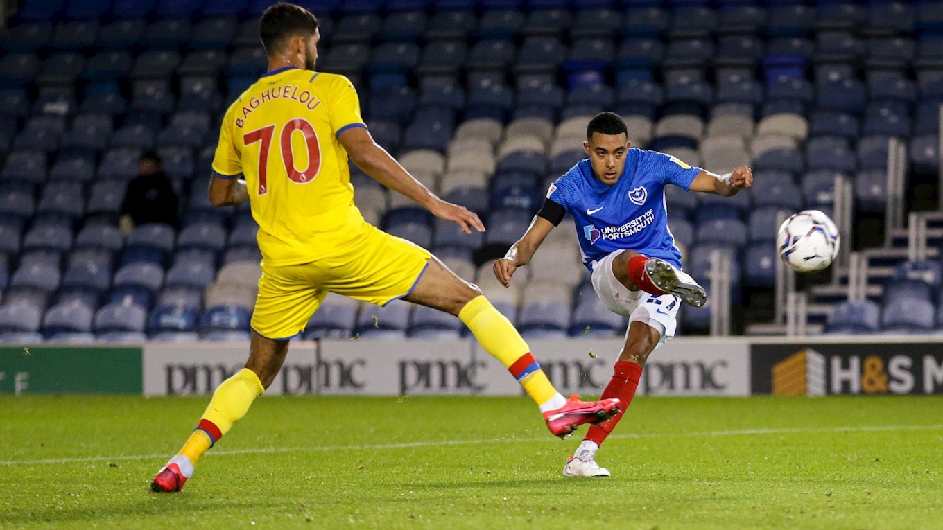 Miguel Azeez scores for Pompey against Crystal Palace U21s in the Papa John