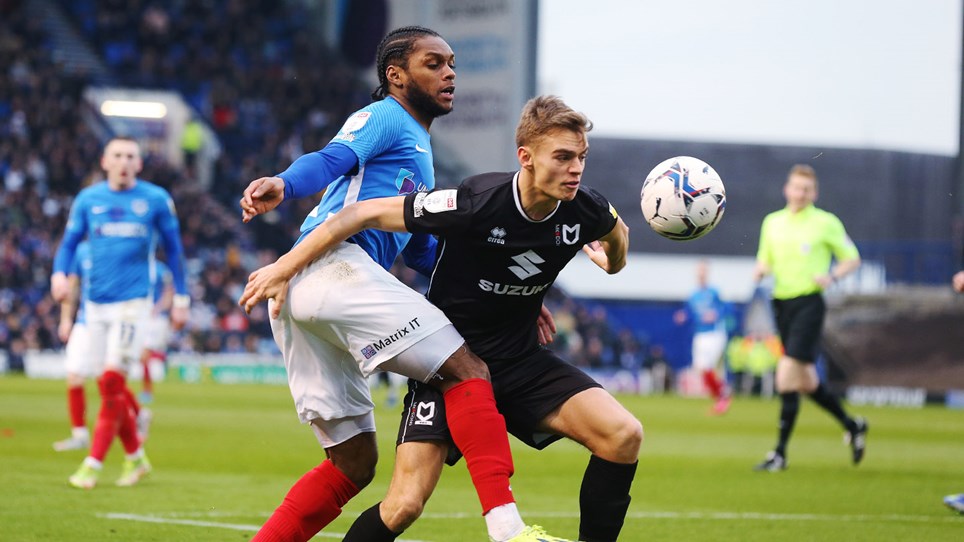 Mahlon Romeo in action for Pompey against MK Dons at Fratton Park