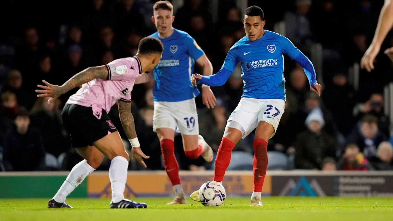 Miguel Azeez in action for Pompey against Sheffield Wednesday at Fratton Park