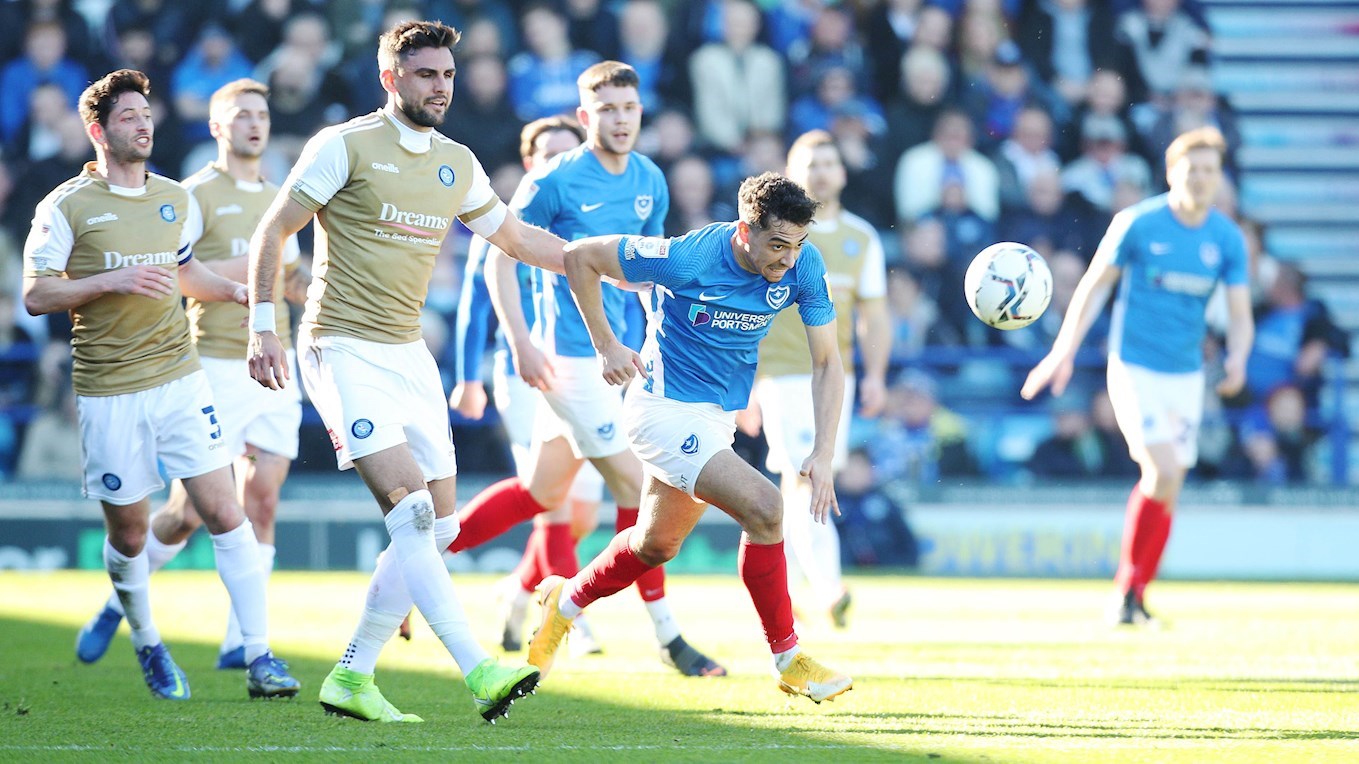 Tyler Walker in action for Pompey against Wycombe Wanderers at Fratton Park
