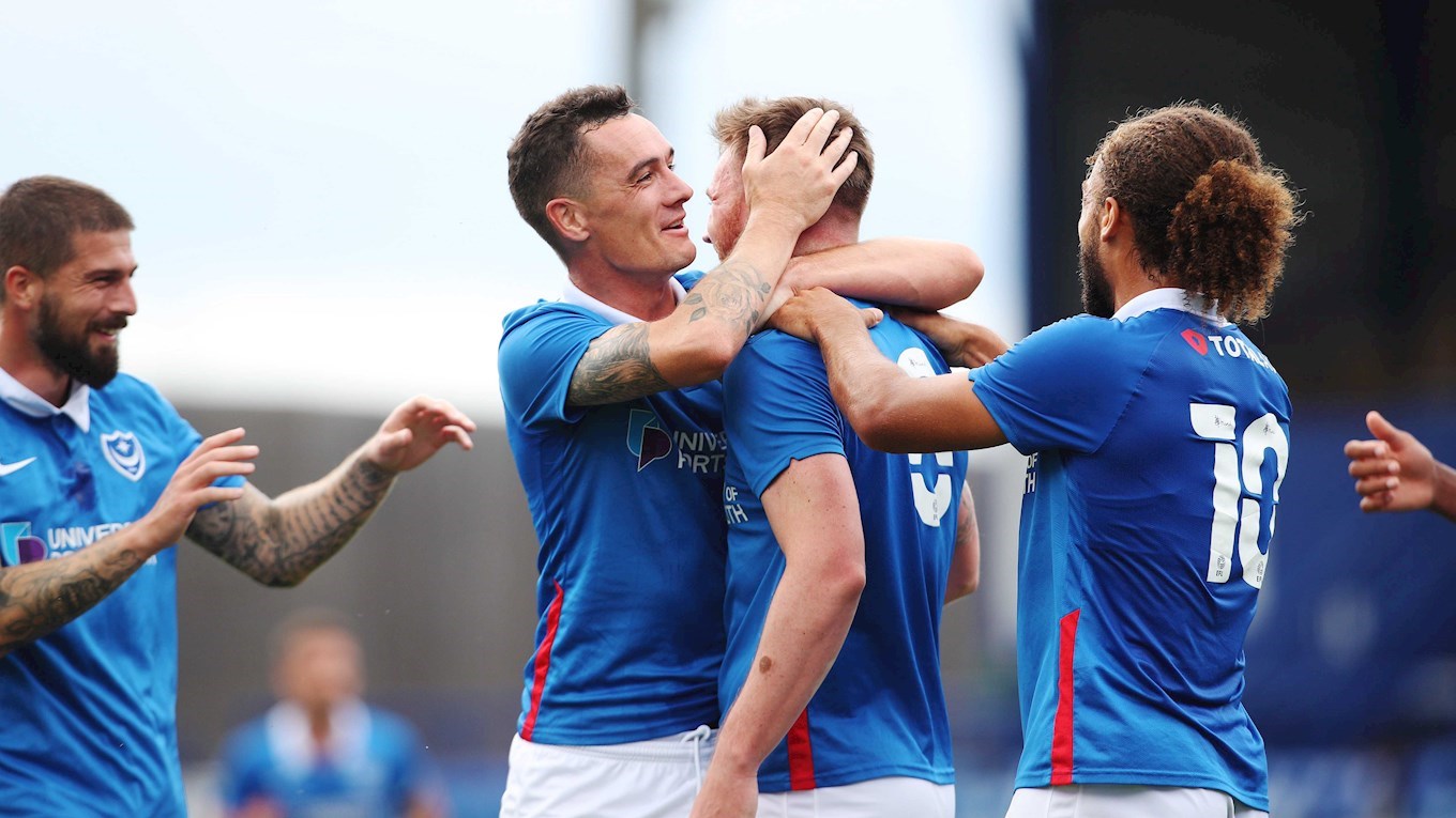 Ryan Tunnicliffe celebrates scoring for Pompey against Peterborough United in pre-season friendly at Fratton Park