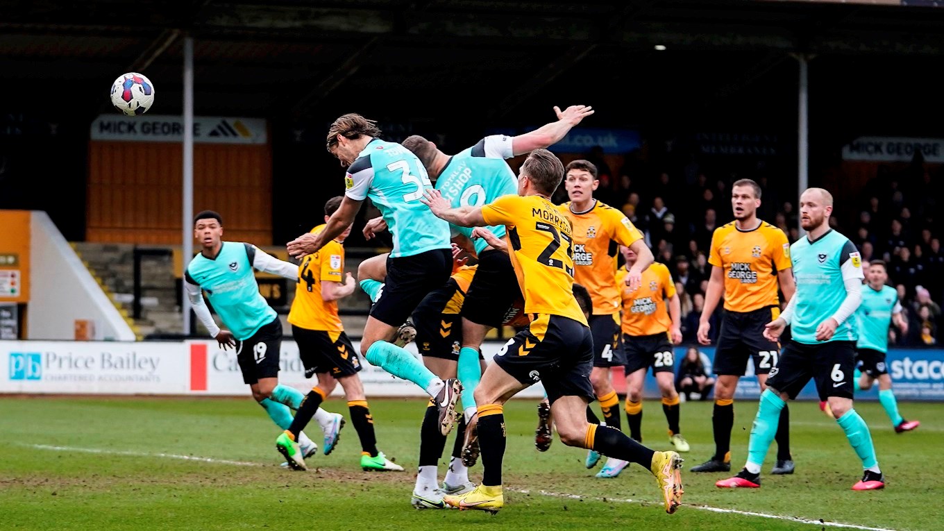 Colby Bishop scores for Pompey at Cambridge United