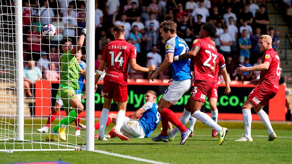 Colby Bishop scores for Pompey at Cheltenham Town
