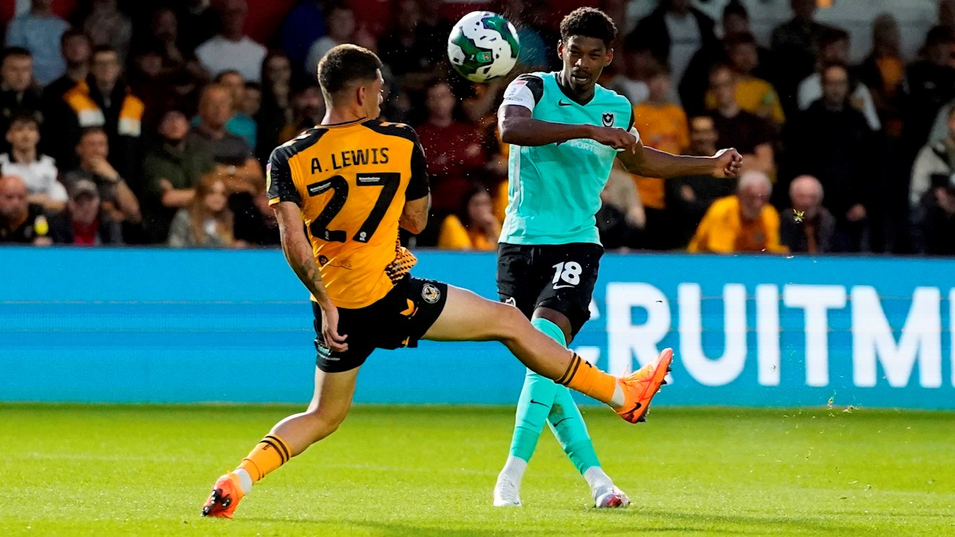 Reeco Hackett in Carabao Cup action for Pompey at Newport County