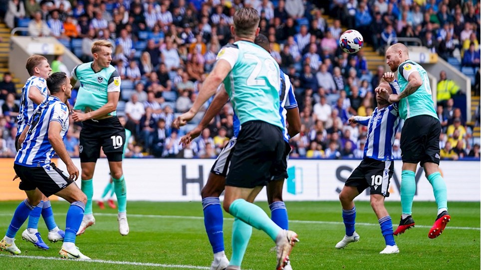 Connor Ogilvie scores for Pompey at Sheffield Wednesday