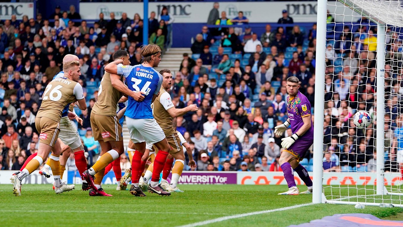 Marlon Pack scores for Pompey against Wycombe Wanderers at Fratton Park