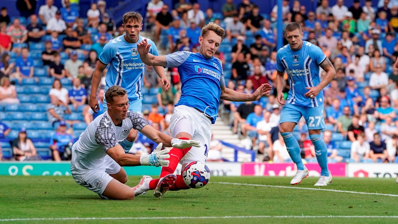 Joe Pigott in action for Pompey against Coventry City at Fratton Park