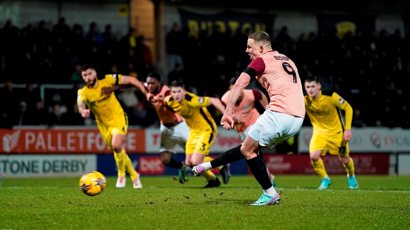 Colby Bishop scores for Pompey at Burton Albion