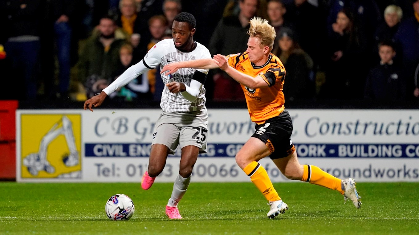 Abu Kamara in action for Pompey at Cambridge United
