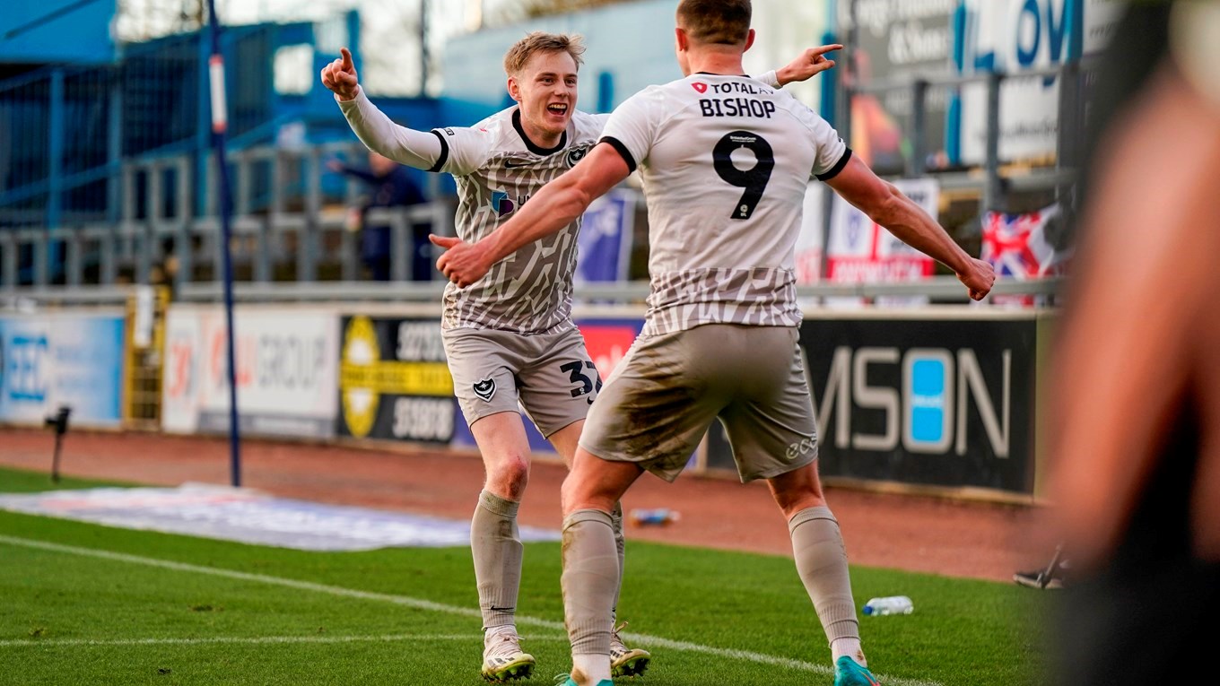 Paddy Lane celebrates scoring for Pompey at Carlisle United