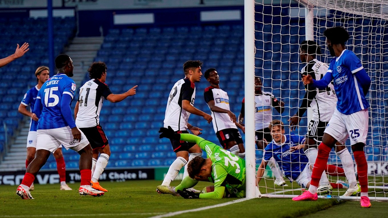 Sean Raggett scores for Pompey against Fulham U21 at Fratton Park