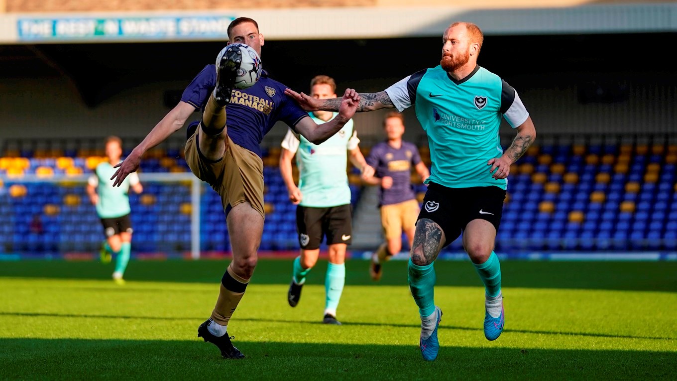 Connor Ogilvie in action for Pompey at AFC Wimbledon