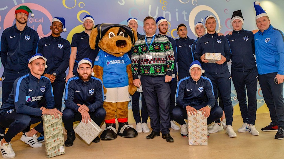 Pompey players visit QA Hospital to deliver Christmas presents