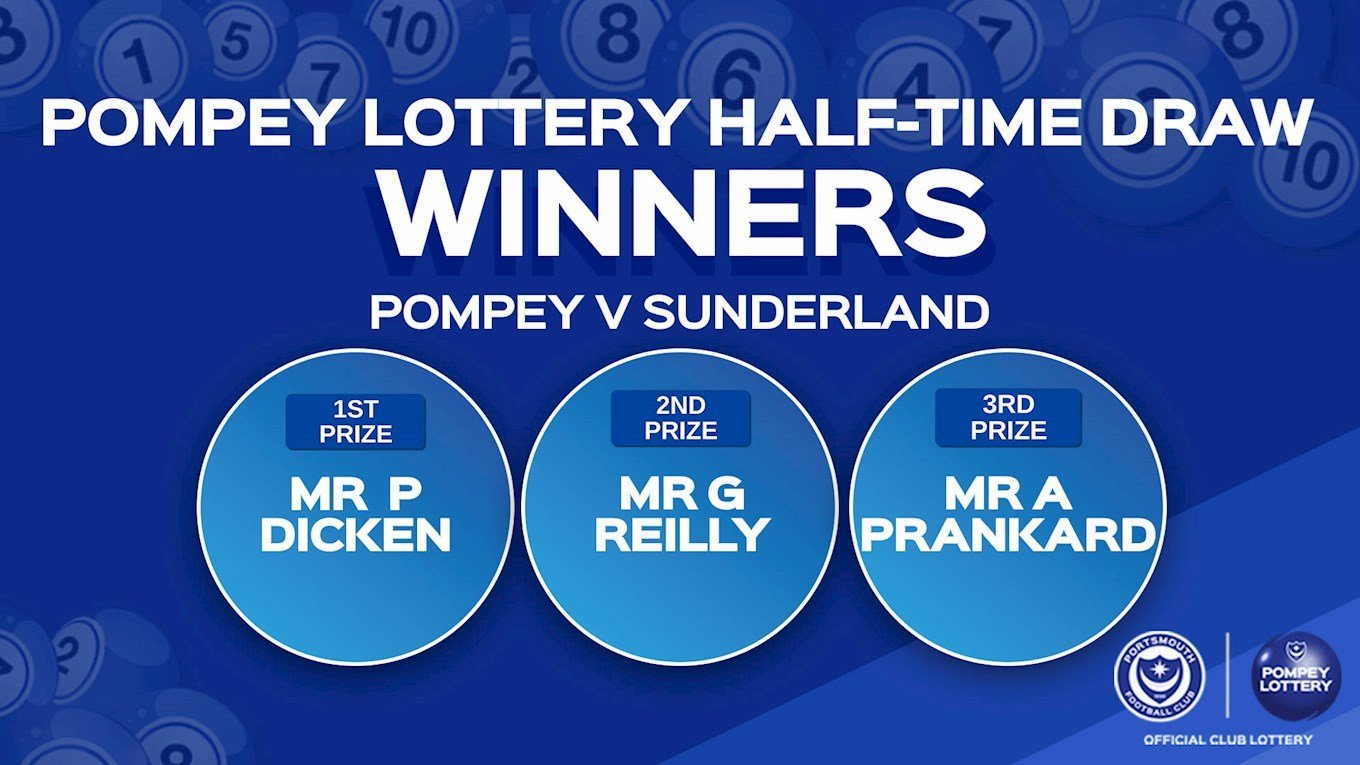 Pompey v Sunderland half-time draw winners