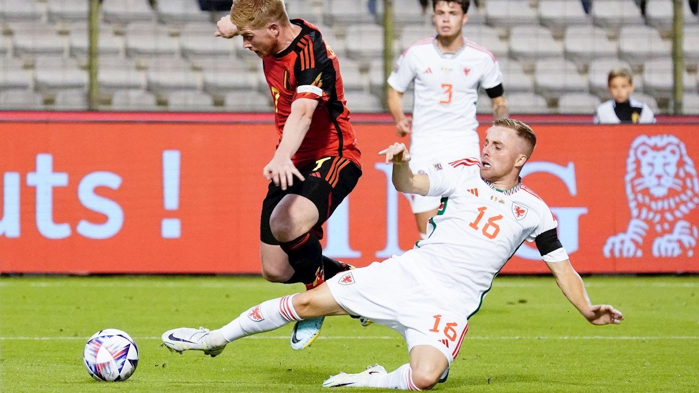 Joe Morrell in action for Wales against Belgium