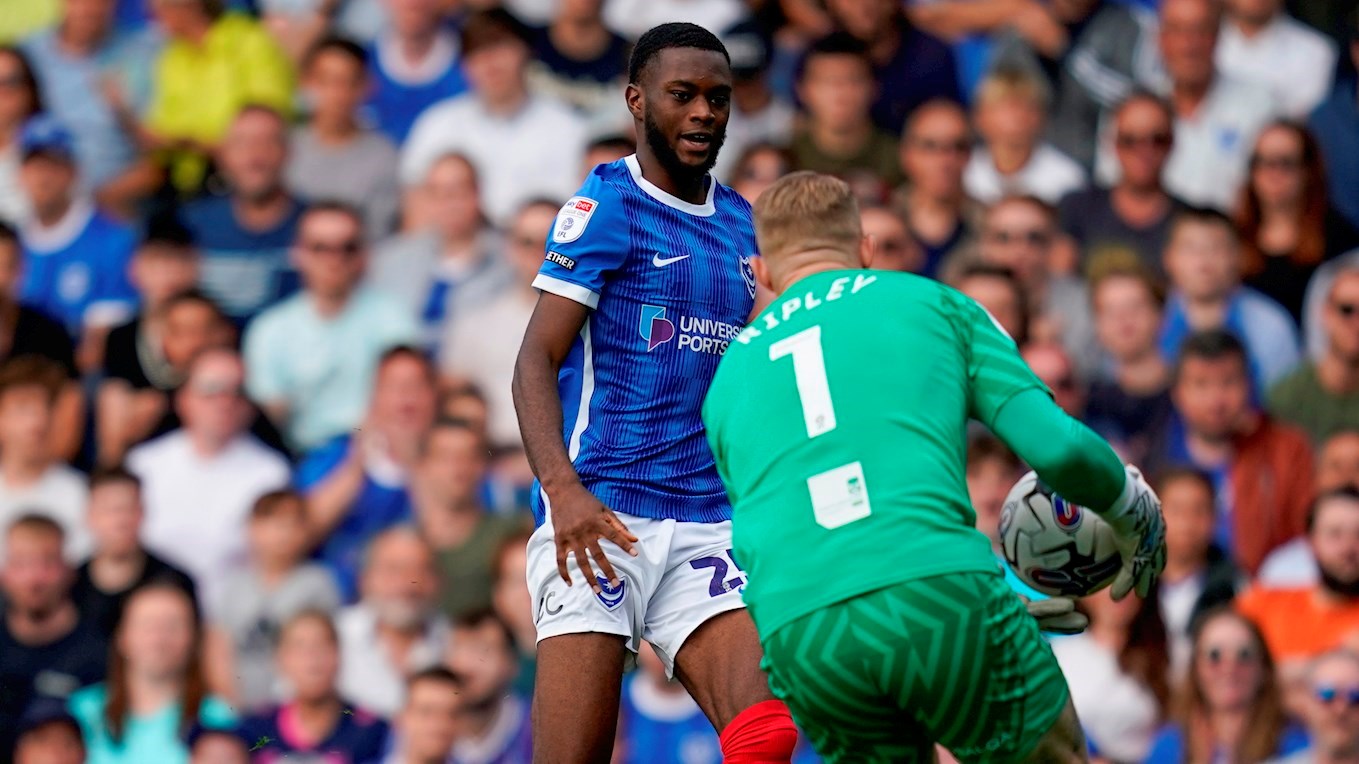 Abu Kamara in action for Pompey against Port Vale at Fratton Park