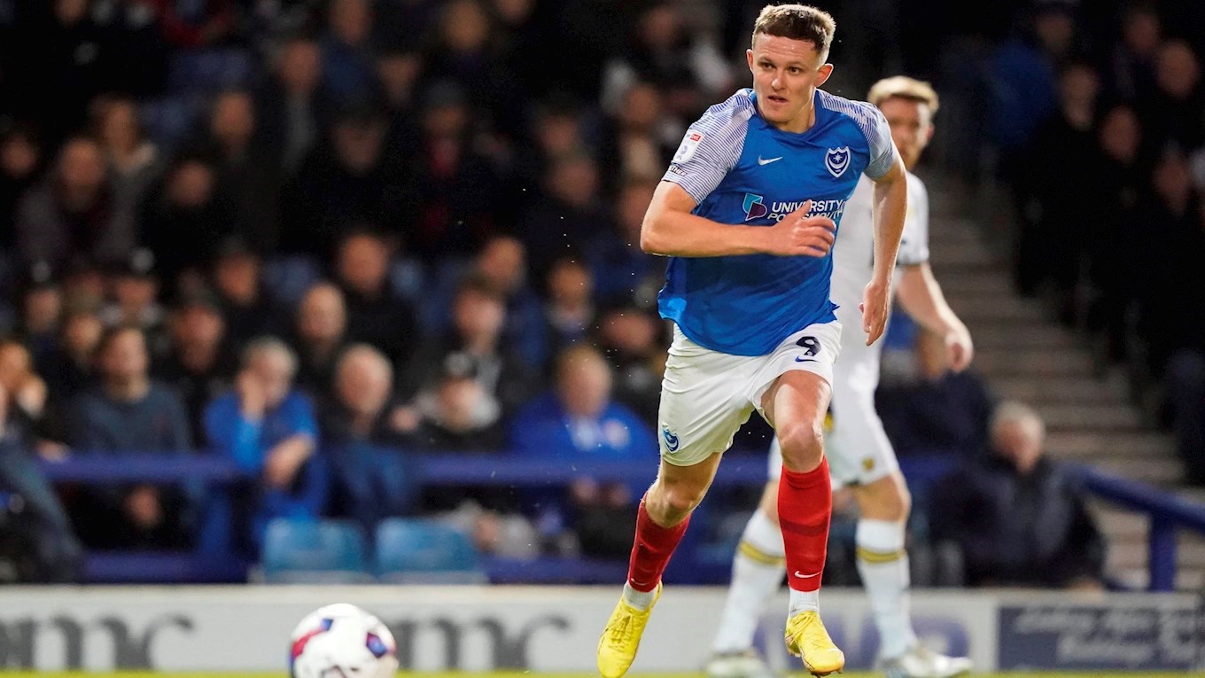 Colby Bishop in action for Pompey against Oxford United at Fratton Park