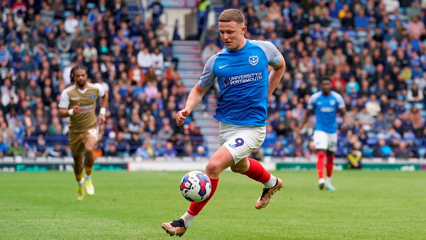 Colby Bishop in action for Pompey against Wycombe Wanderers at Fratton Park