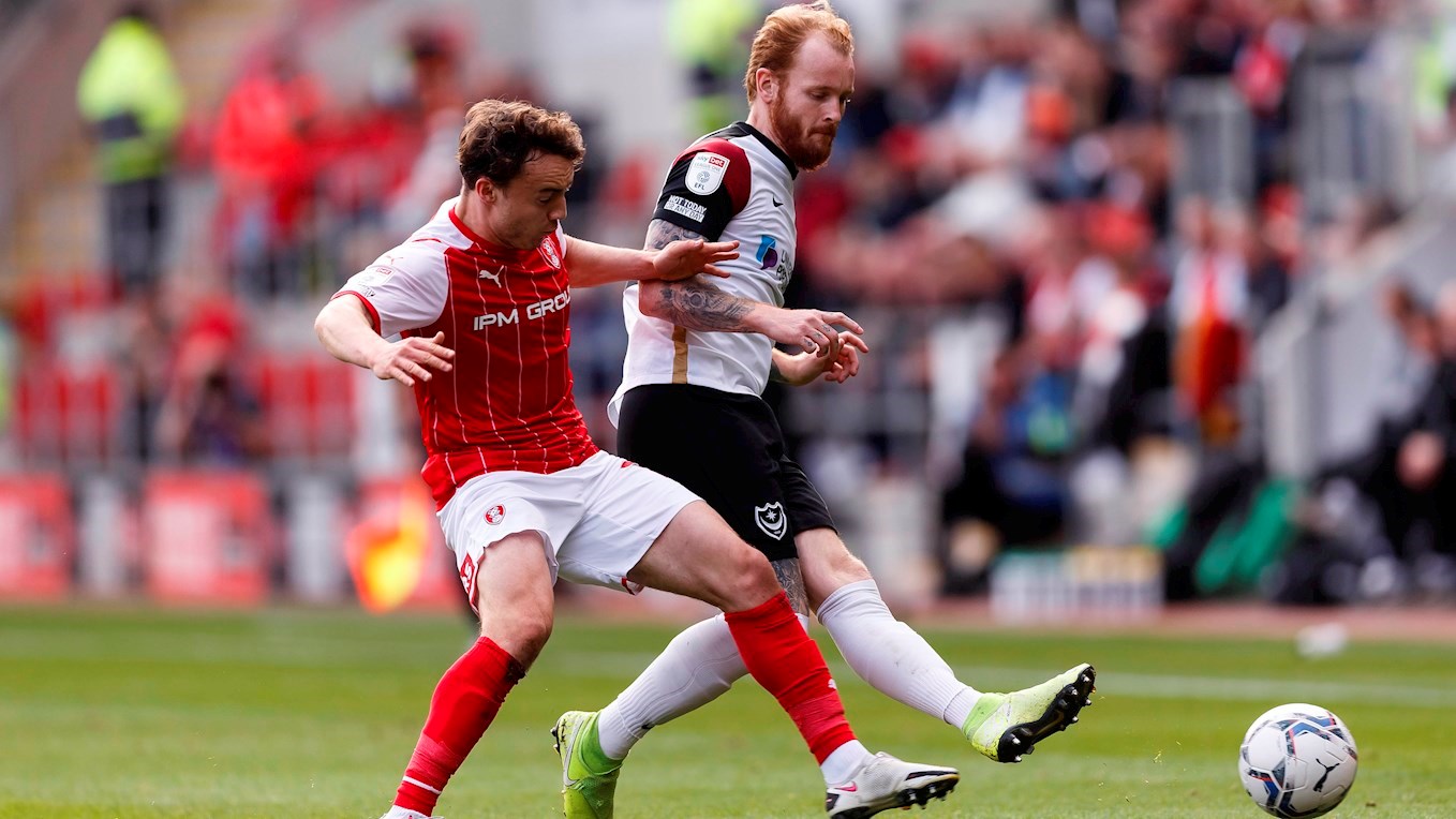 Connor Ogilvie in action for Pompey at Rotherham United