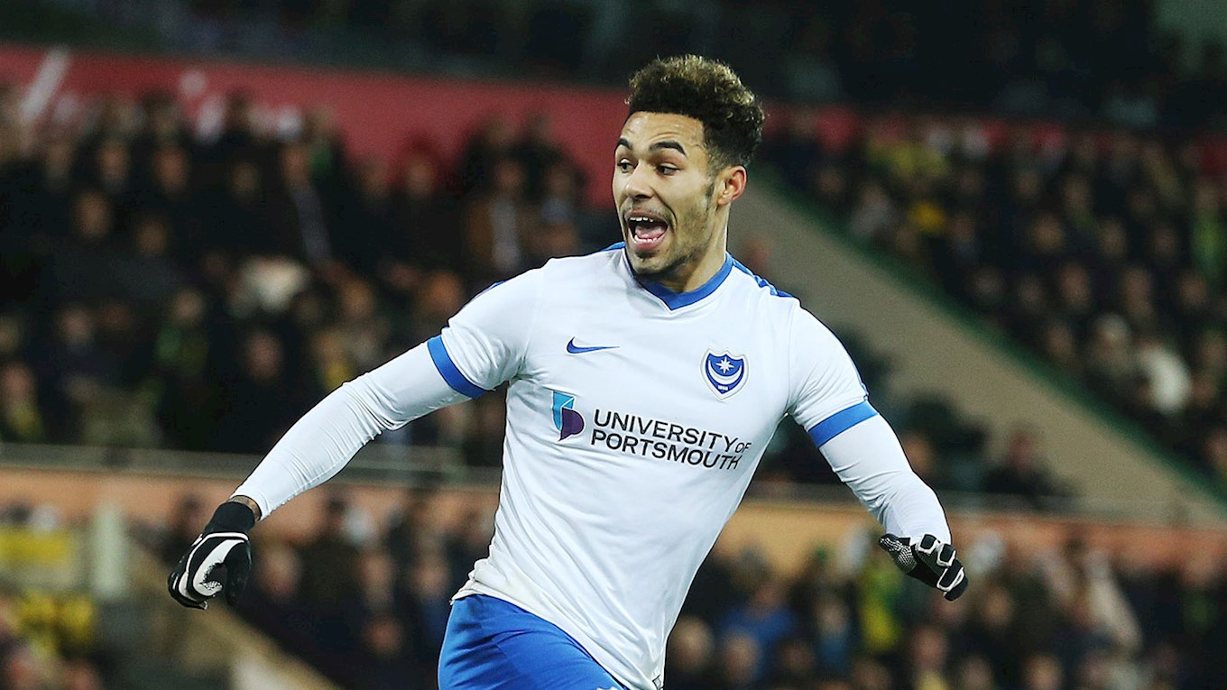 Andre Green celebrates scoring for Pompey at Norwich City