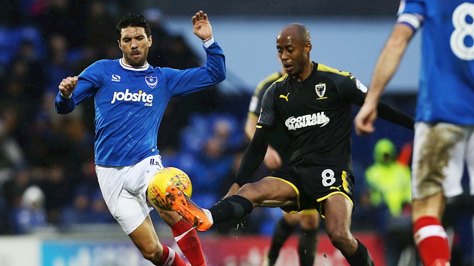 Danny Rose in action for Pompey against AFC Wimbledon at Fratton Park