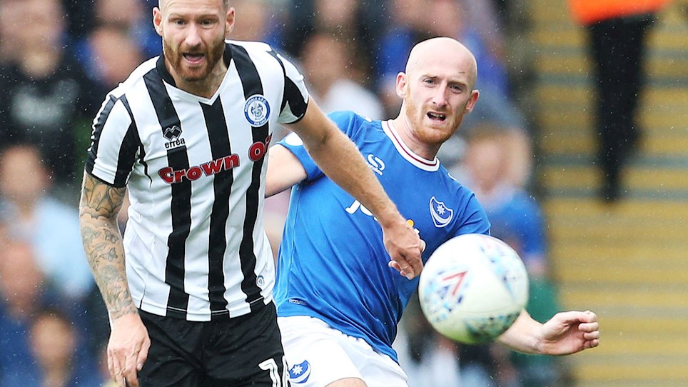 Drew Talbot in action for Pompey against Rochdale at Fratton Park in Sky Bet League One