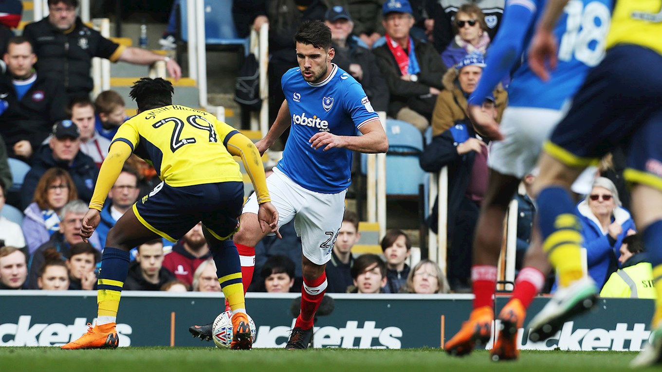Gareth Evans in action for Pompey against Oxford United at Fratton Park
