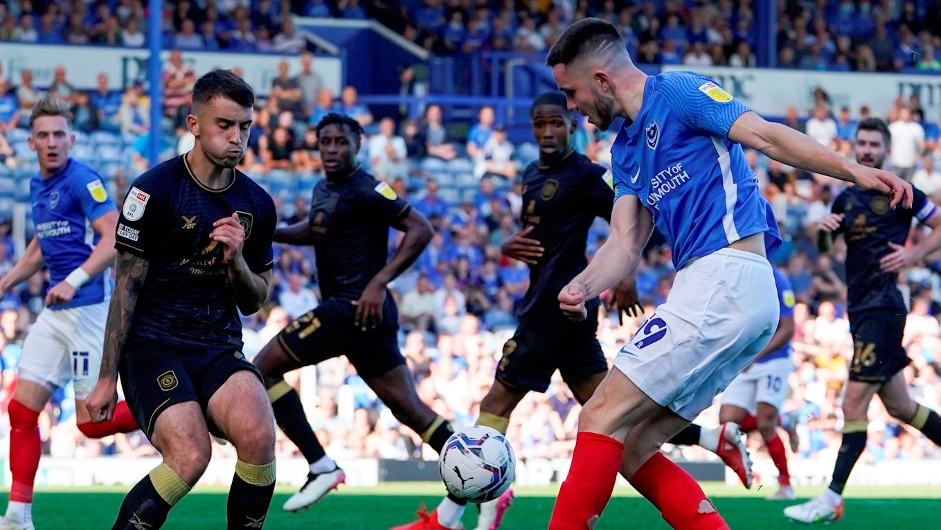 George Hirst in action for Pompey against Crewe Alexandra at Fratton Park