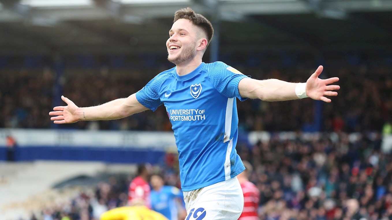 George Hirst scores for Pompey against Doncaster at Fratton Park