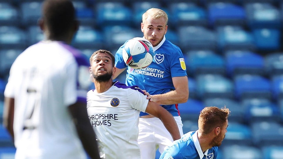 Jack Whatmough in action for Pompey against Shrewsbury