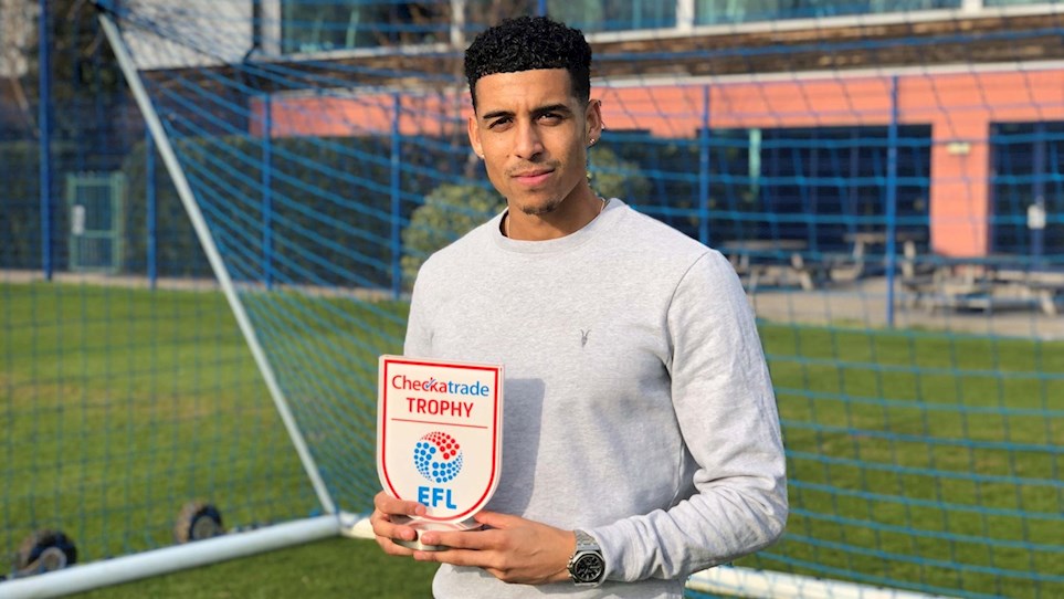 Louis Dennis with his Checkatrade Trophy Player of the Round award