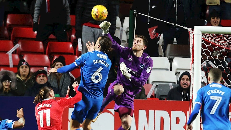 Pompey goalkeeper Luke McGee in action at Charlton Athletic