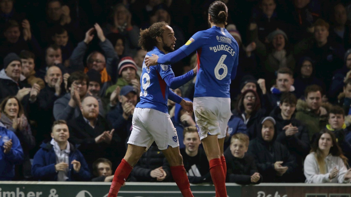 Marcus Harness celebrates scoring for Pompey against Southend