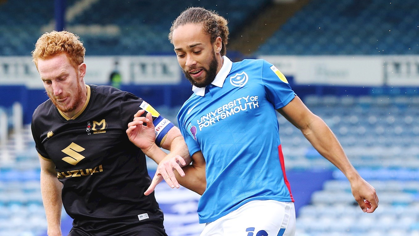 Marcus Harness in action for Pompey against MK Dons