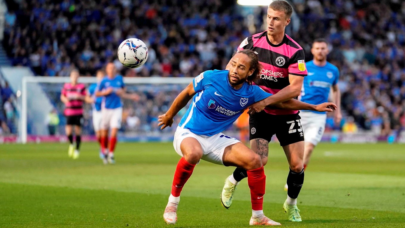 Marcus Harness in action for Pompey against Shrewsbury at Fratton Park